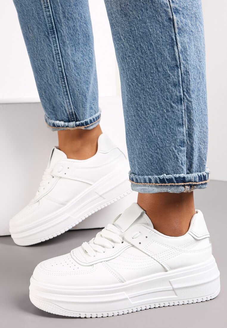 Białe Sneakersy na Platformie Ireni