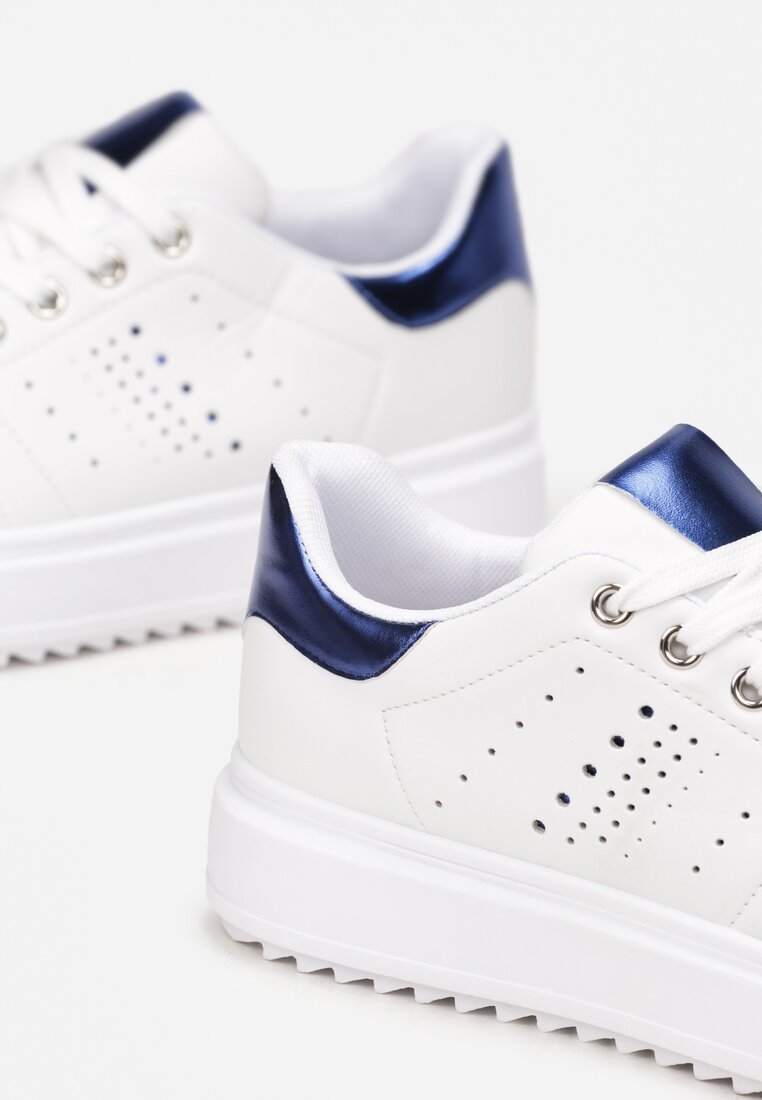 Biało-Niebieskie Sneakersy na Platformie z Metalicznymi Wstawkami Ladi