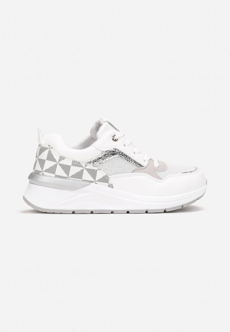 Białe Sneakersy z Brokatem i Wstawkami Pinra