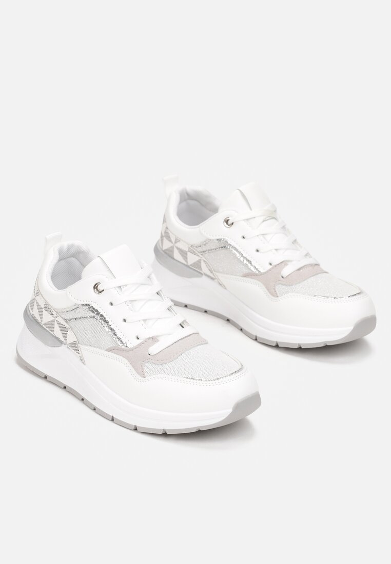Białe Sneakersy z Brokatem i Wstawkami Pinra