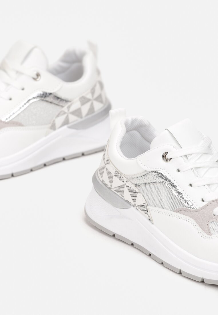 Białe Sneakersy z Brokatem i Wstawkami Pinra