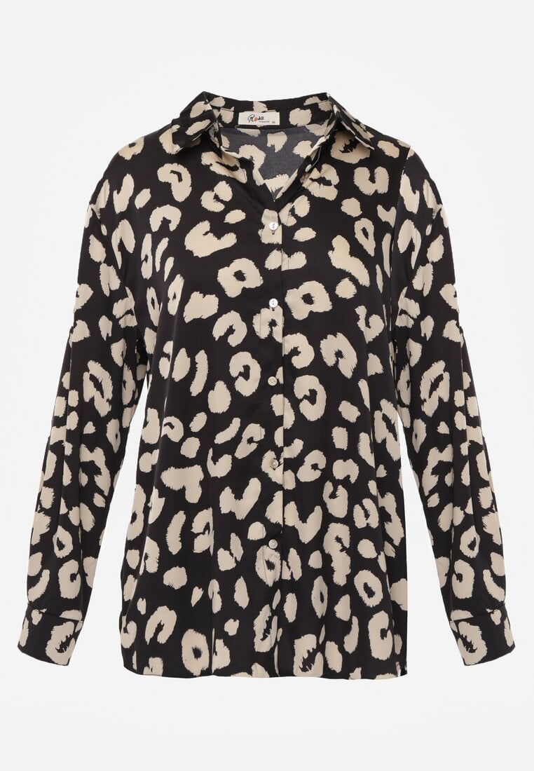 Czarna Koszula Zapinana w Cętki Cenin