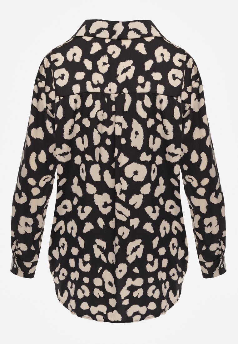 Czarna Koszula Zapinana w Cętki Cenin