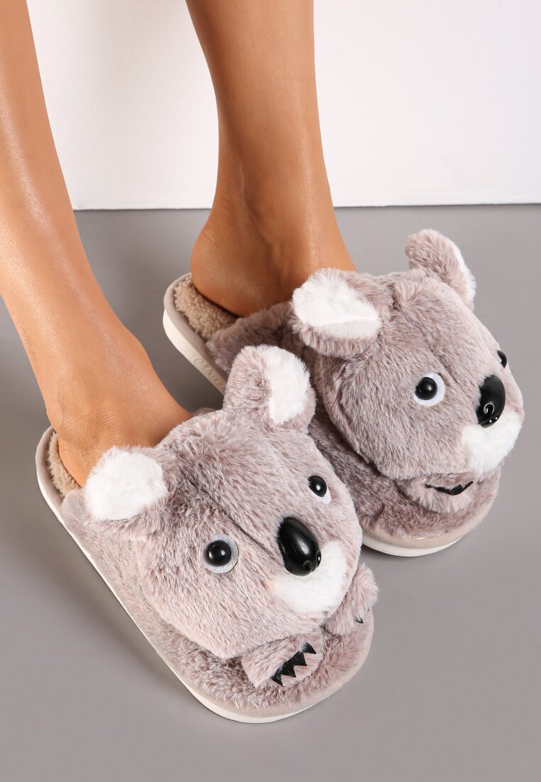 Brązowe Futrzane Kapcie Miś Koala Muresh