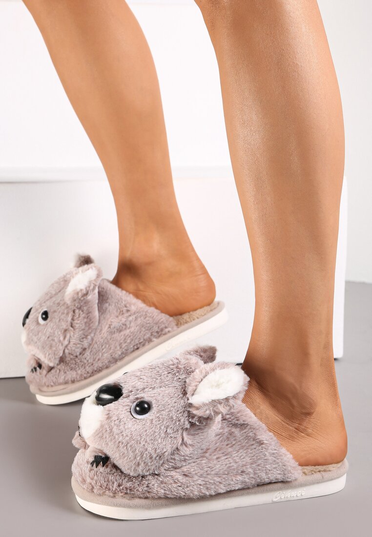 Brązowe Futrzane Kapcie Miś Koala Muresh