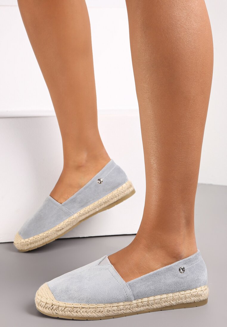 Niebieskie Espadryle z Plecioną Podeszwą i Nitami Bellamri