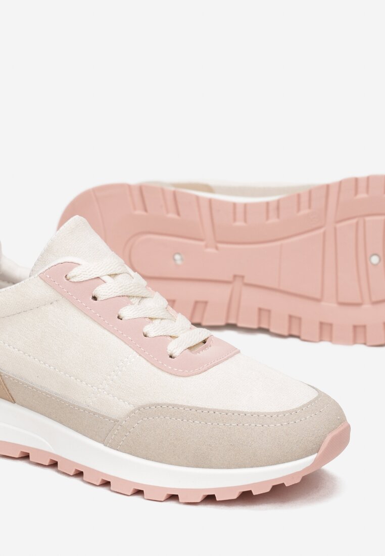 Beżowe Sznurowane Sneakersy przed Kostkę Kiea