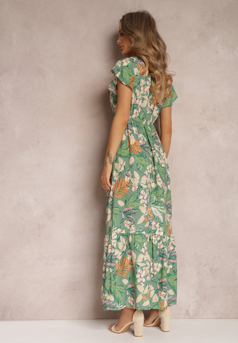 Zielona Sukienka z Wiskozy Maxi w Kwiaty Mahiza