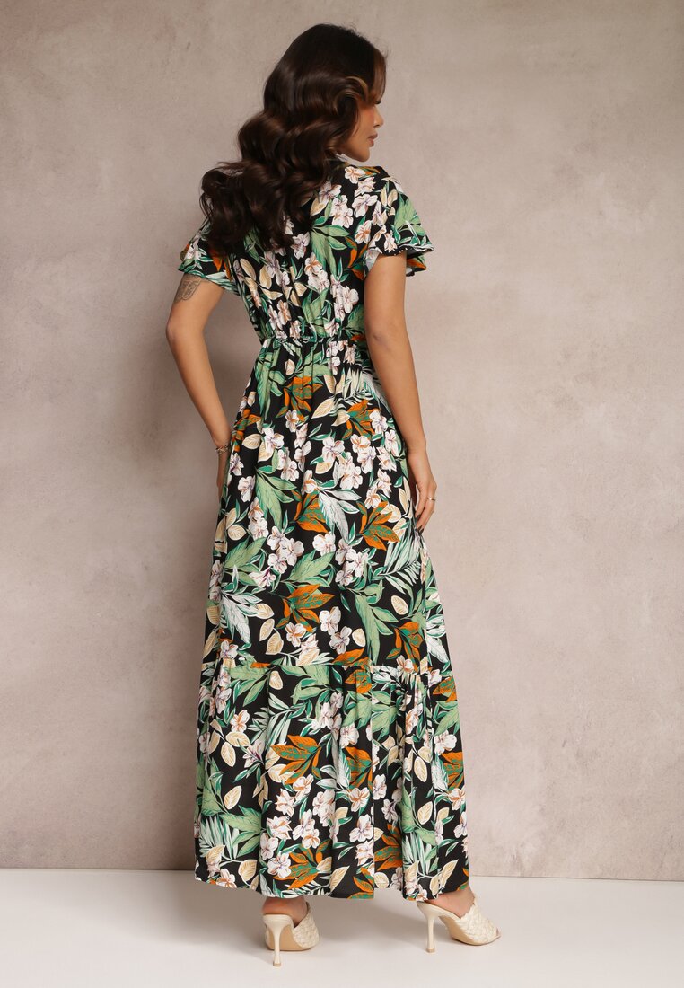 Rochie verde din viscoză maxi cu flori Mahiza