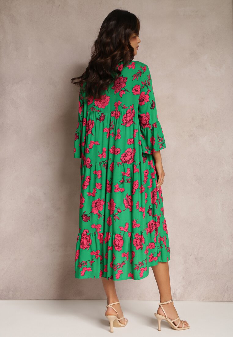 Zielona Rozkloszowana Sukienka w Kwiaty Onilio