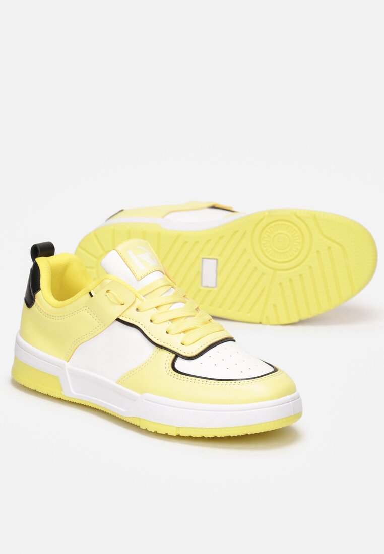 Żółte Sneakersy z Imitacji Skóry z Kolorowymi Wstawkami Cardatea