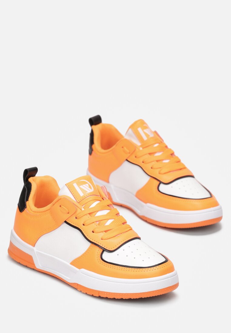 Pomarańczowe Sneakersy z Imitacji Skóry z Kolorowymi Wstawkami Cardatea