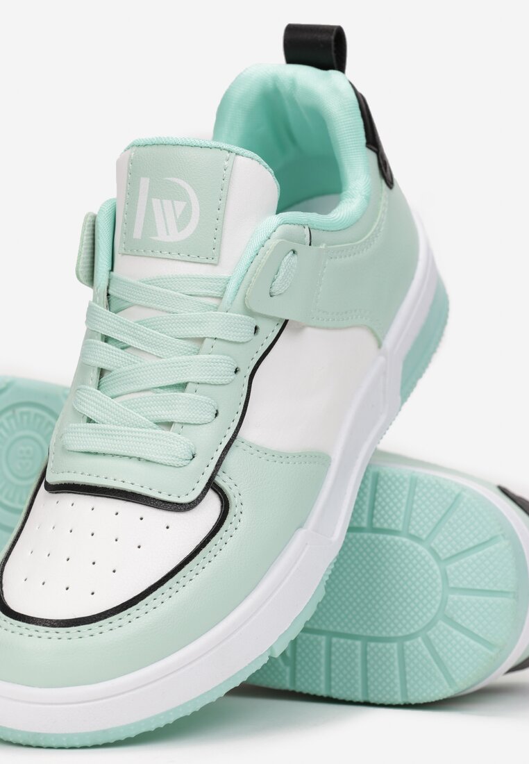 Biało-Zielone Sneakersy z Imitacji Skóry z Kolorowymi Wstawkami Cardatea