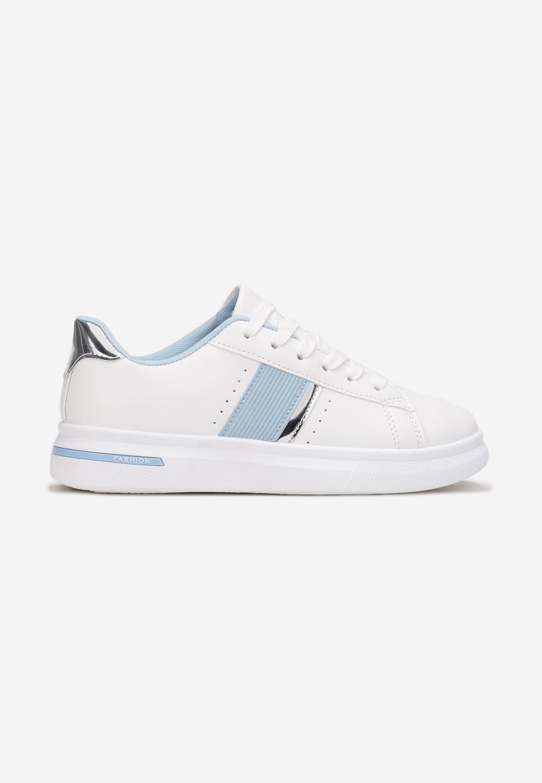 Biało-Niebieskie Wiązane Sneakersy z Ozdobną Wstawką Seseva