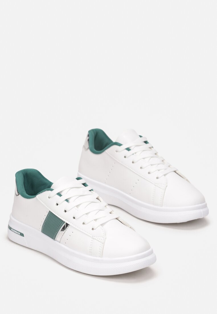 Biało-Zielone Wiązane Sneakersy z Ozdobną Wstawką Seseva