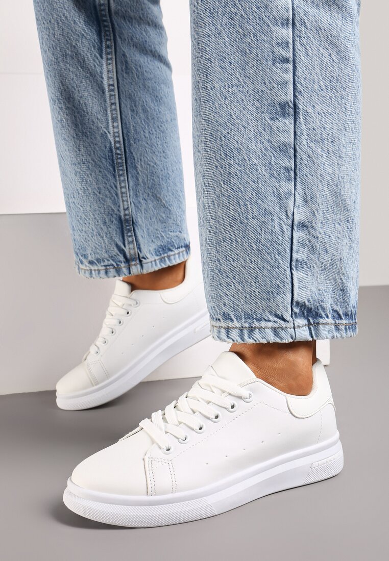 Sneakerși Albi Înnodați cu Talpă Plată și Inserție Modernă Zanelih