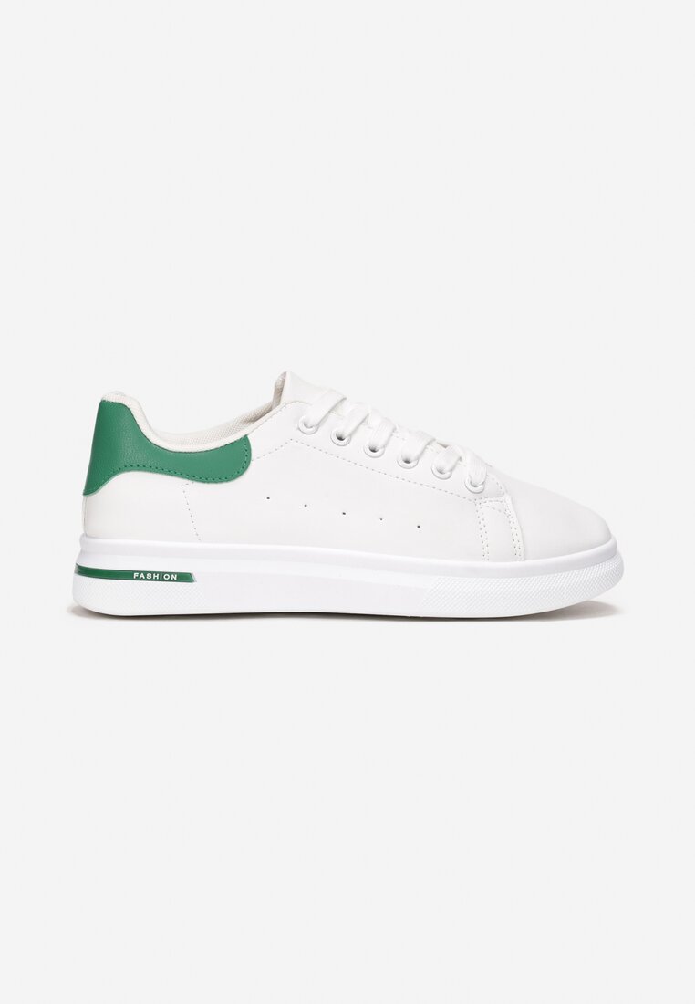Biało-Zielone Wiązane Sneakersy na Płaskiej Podeszwie z Modną Wstawką Zanelih