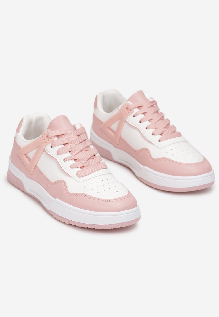 Biało-Różowe Sneakersy przed Kostkę Ozdobione Wstawkami Oinivo
