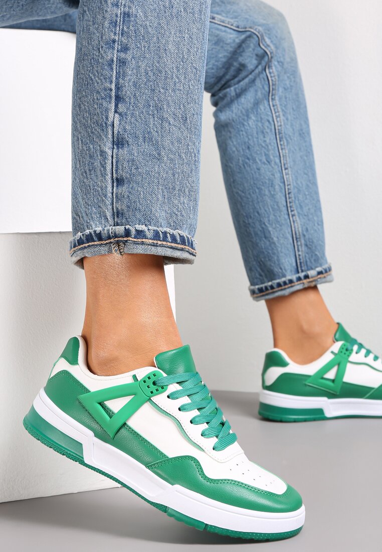 Biało-Zielone Sneakersy przed Kostkę Ozdobione Wstawkami Oinivo