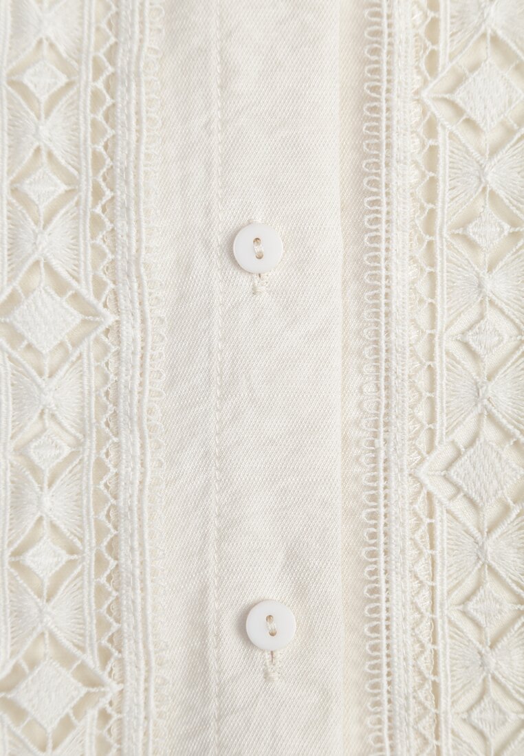 Jasnobeżowa Koszula ze Stójką i Koronką Phaeninca