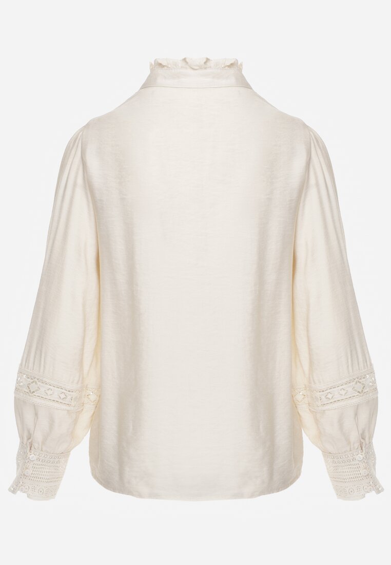Jasnobeżowa Koszula ze Stójką i Koronką Phaeninca