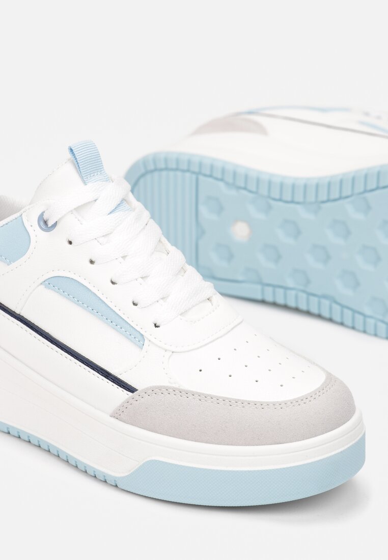 Biało-Niebieskie Wiązane Sneakersy na Grubej Podeszwie Maenrel