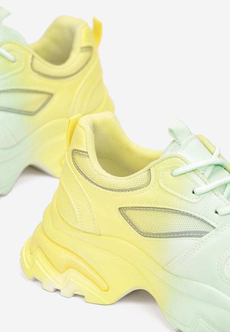Żółto-Zielone Sneakersy Zdobione Efektem Ombre i Tłoczeniami Dolley