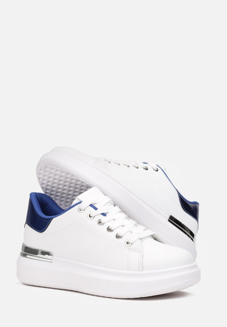 Biało-Niebieskie Sneakersy na Niskiej Platformie z Błyszczącymi Wstawkami Vasse