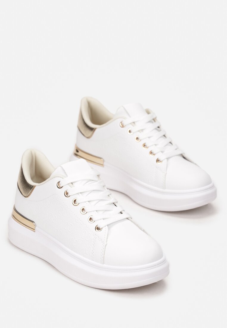 Biało-Złote Sneakersy na Niskiej Platformie z Błyszczącymi Wstawkami Vasse