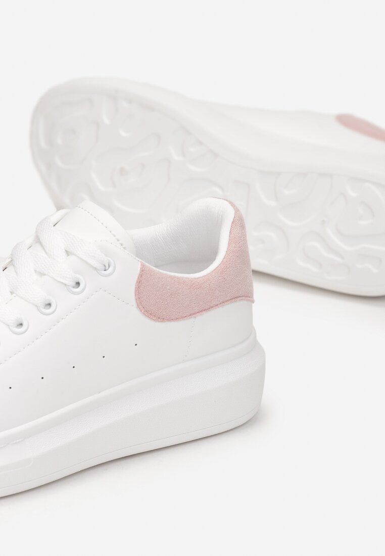 Biało-Różowe Sznurowane Sneakersy na Platformie Kierra