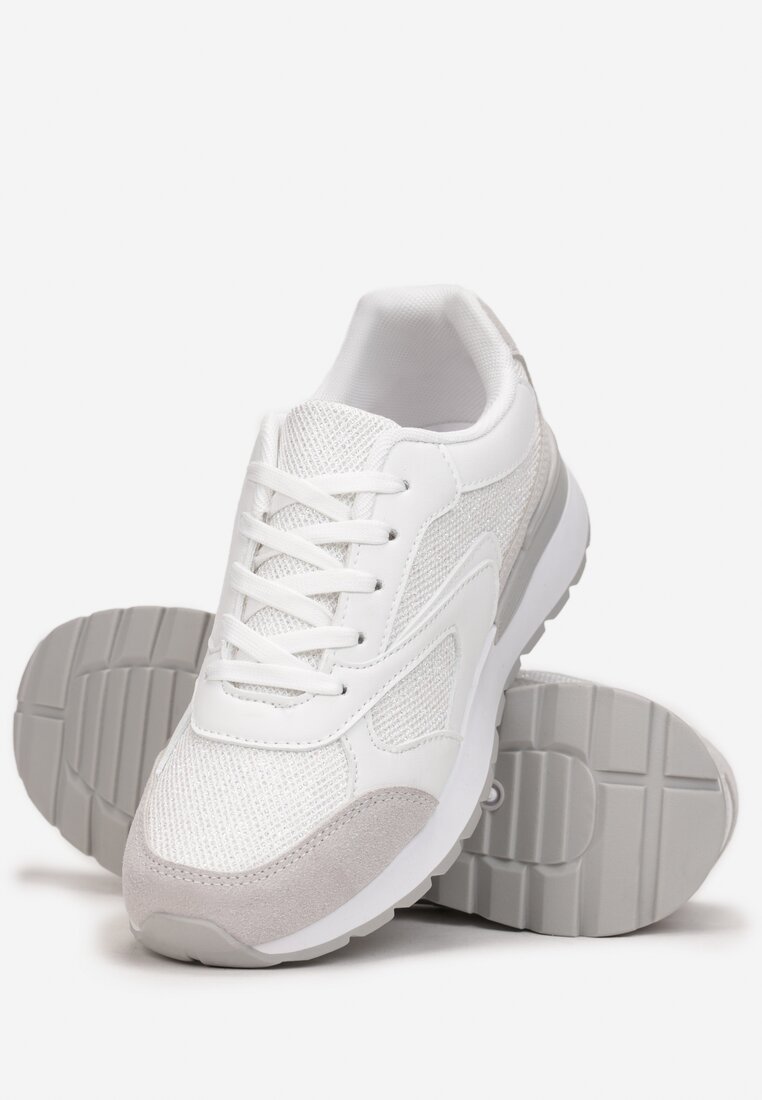 Białe Brokatowe Sneakersy Sznurowane Meari