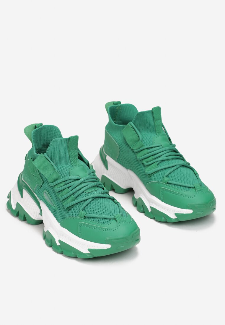 Zielone Sneakersy z Elastyczną Cholewką i Grubą Podeszwą Natalee