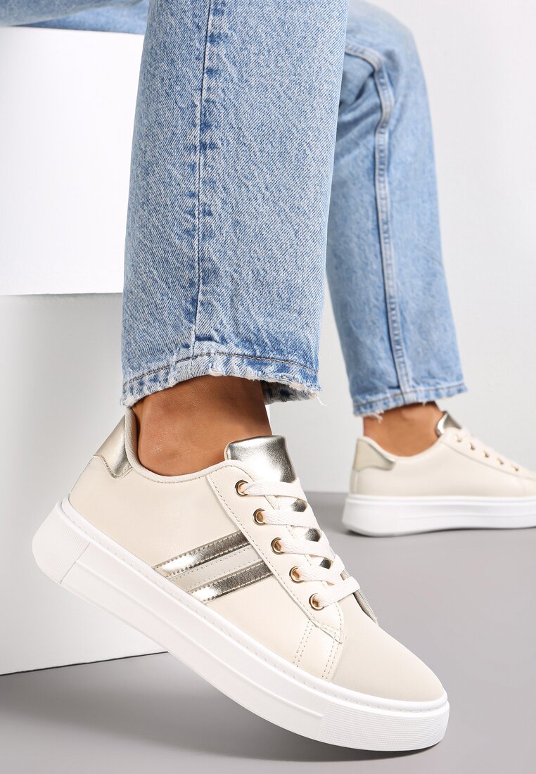 Beżowe Sneakersy Sznurowane na Grubej Podeszwie Livorna