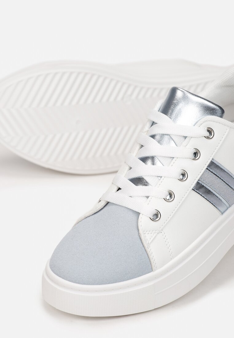 Biało-Niebieskie Sneakersy Sznurowane na Grubej Podeszwie Livorna