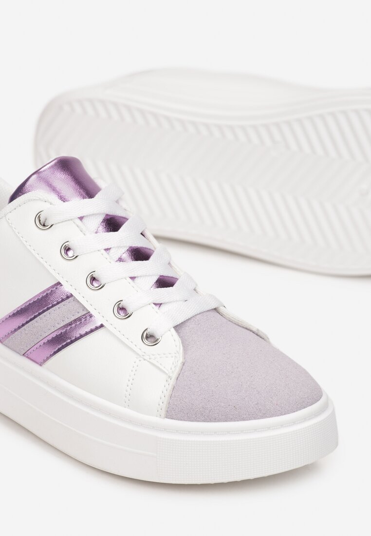 Biało-Fioletowe Sneakersy Sznurowane na Grubej Podeszwie Livorna