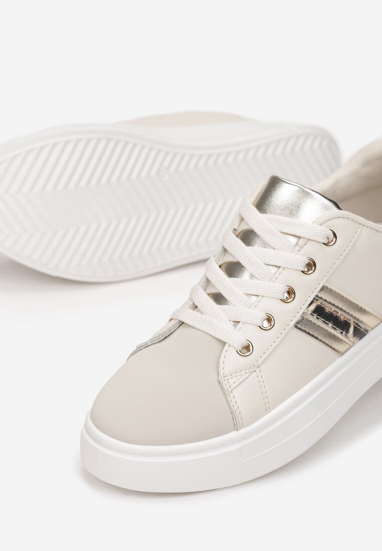 Beżowo-Złote Sneakersy Sznurowane na Grubej Podeszwie Livorna