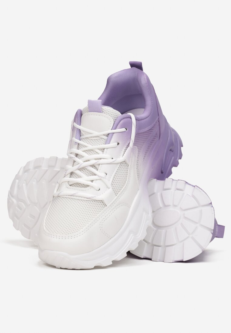 Biało-Fioletowe Sneakersy z Podwójnymi Sznurówkami Ombre Tecolo