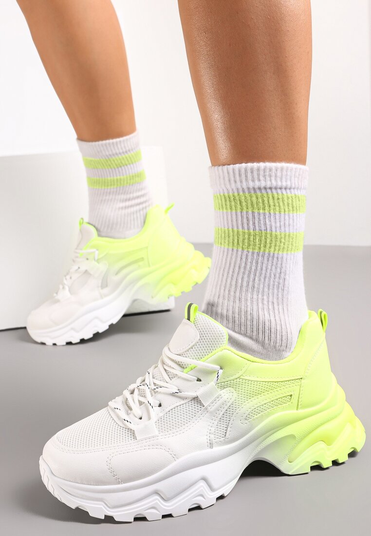Biało-Zielone Sneakersy z Podwójnymi Sznurówkami Ombre Tecolo
