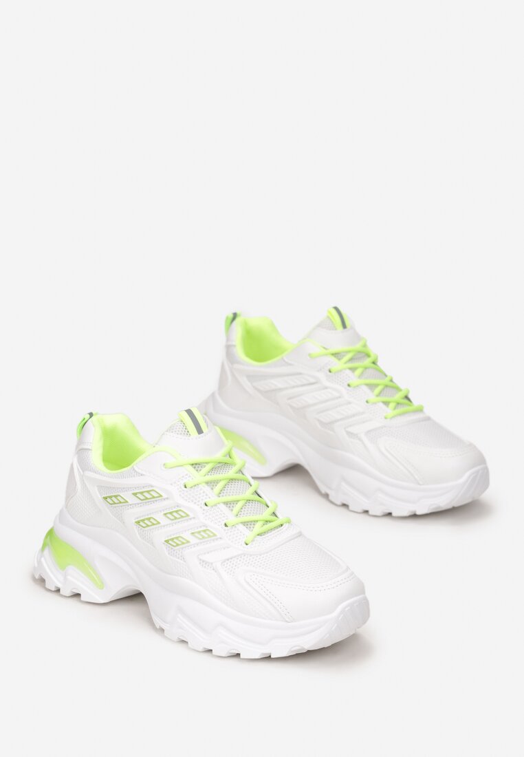 Biało-Zielone Sneakersy na Masywnej Podeszwie Zdobione Kolorowymi Wstawkami Farete