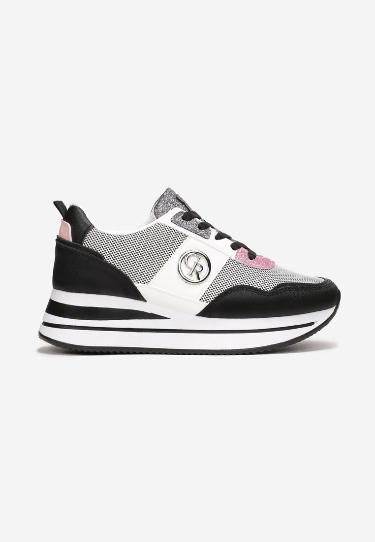 Czarne Sneakersy na Niskiej Platformie Zdobione Brokatem Efinas