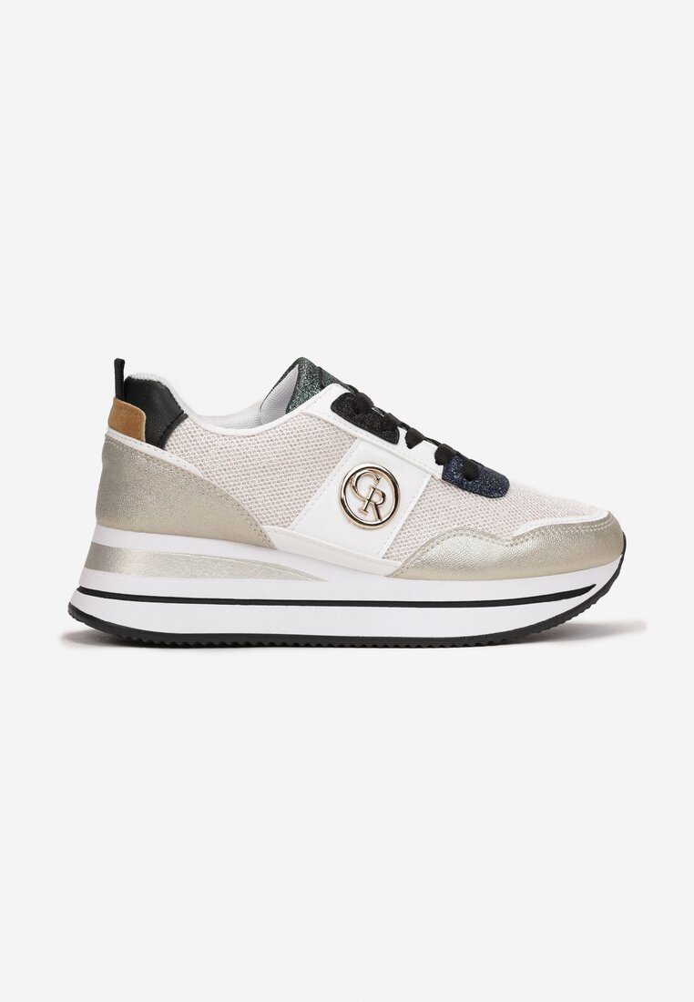 Złote Sneakersy na Niskiej Platformie Zdobione Brokatem Efinas