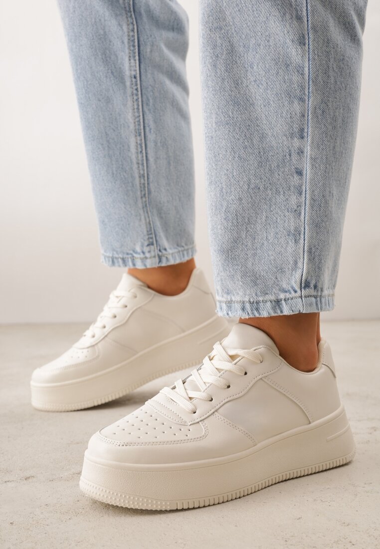 Beżowe Sznurowane Sneakersy na Platformie z Bieżnikiem Arvilla