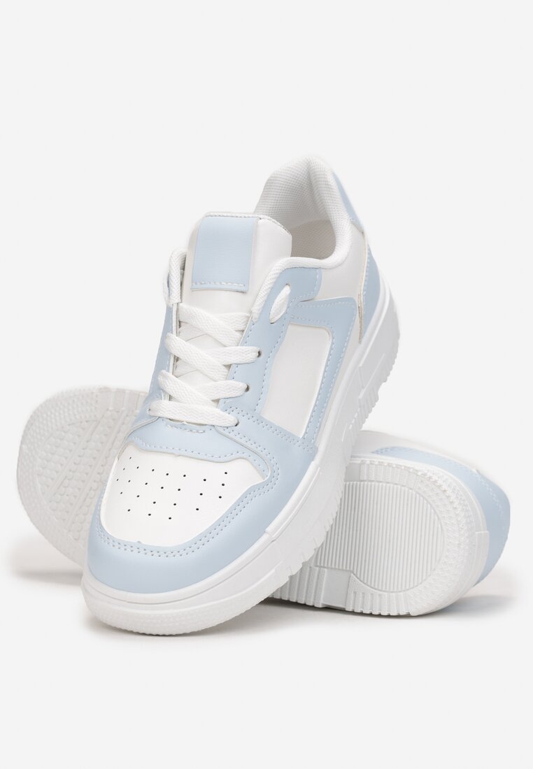 Biało-Niebieskie Sznurowane Sneakersy na Grubej Podeszwie Ketty