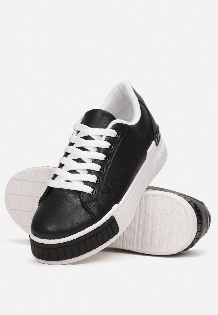 Czarne Sznurowane Sneakersy na Grubej Podeszwie Nomena