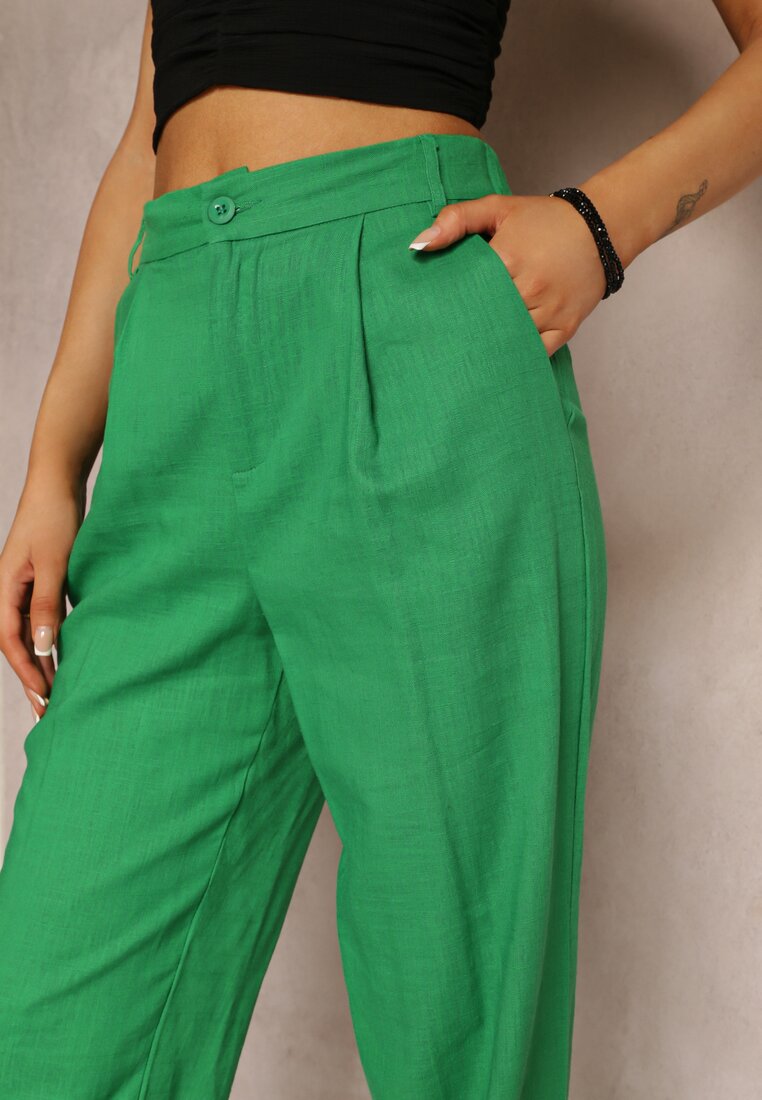 Zielone Bawełniane Spodnie z Szerokimi Nogawkami i Regularnym Stanem Kamiyah