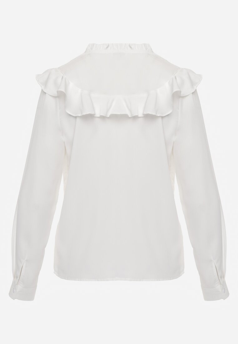 Biała Koszula z Falbanami i Koronkowymi Wstawkami Eletoma