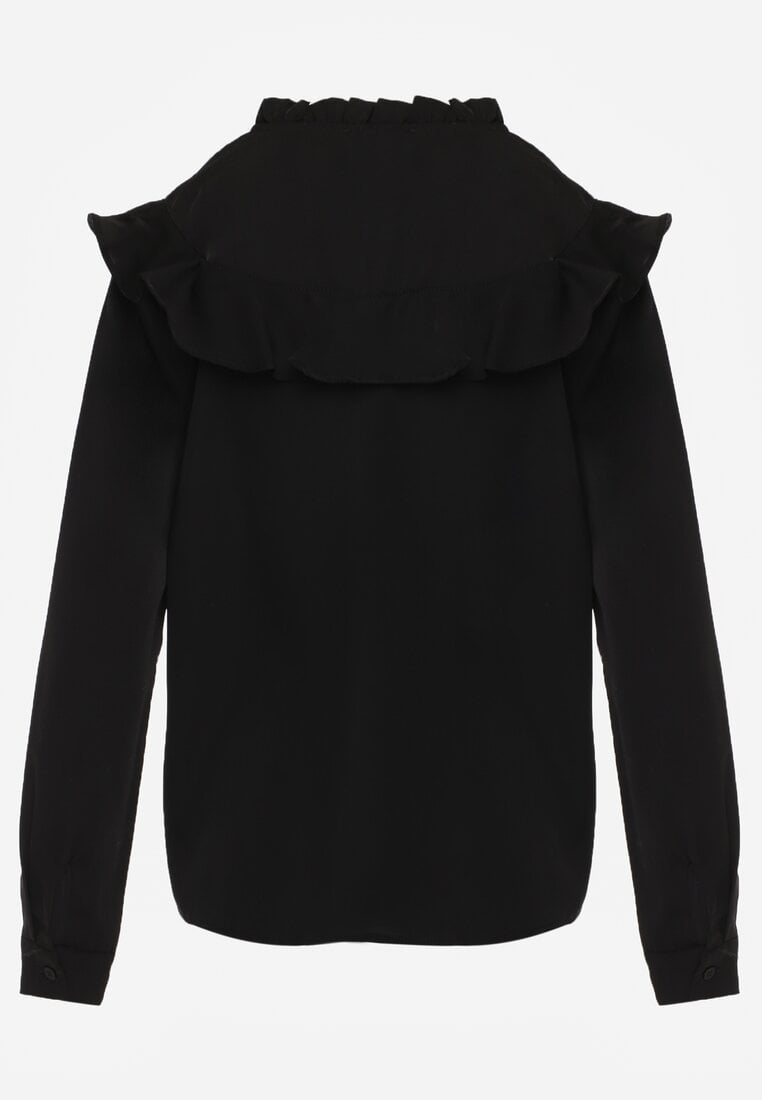 Czarna Koszula z Falbanami i Koronkowymi Wstawkami Eletoma