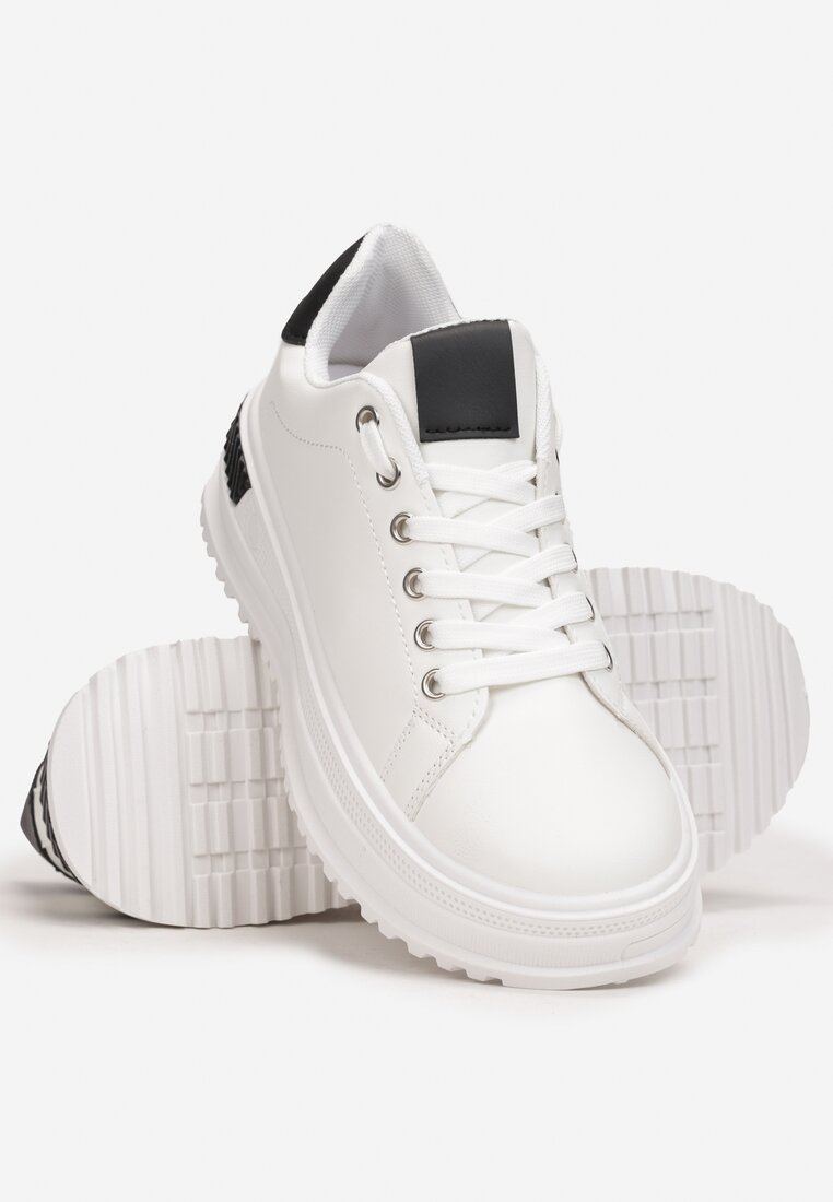 Biało-Czarne Sznurowane Sneakersy na Grubej Podeszwie z Wycięciami Laniakea