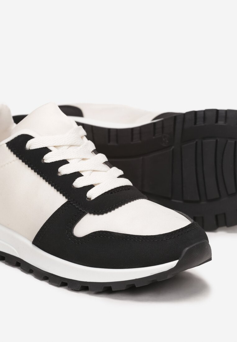 Biało-Czarne Sznurowane Sneakersy na Płaskiej Podeszwie z Wycięciami i Wstawkami Zaylynn