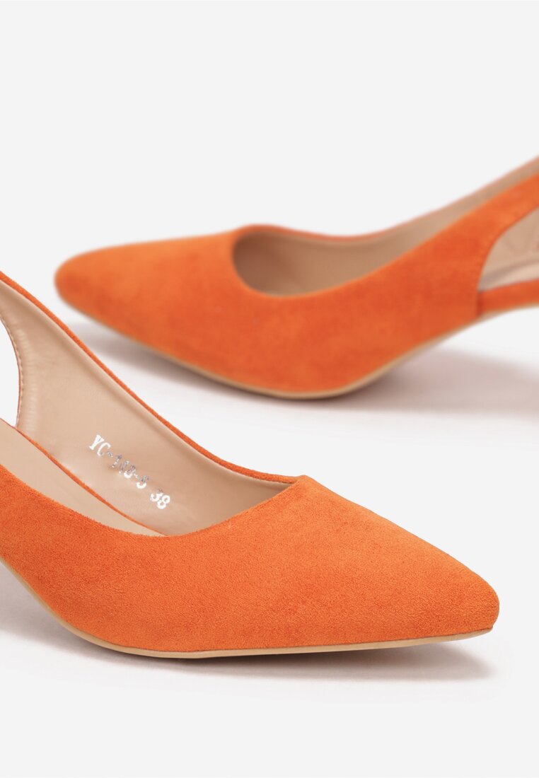 Pomarańczowe Eleganckie Sandały na Słupkowym Obcasie ze Sprzączką Wryn